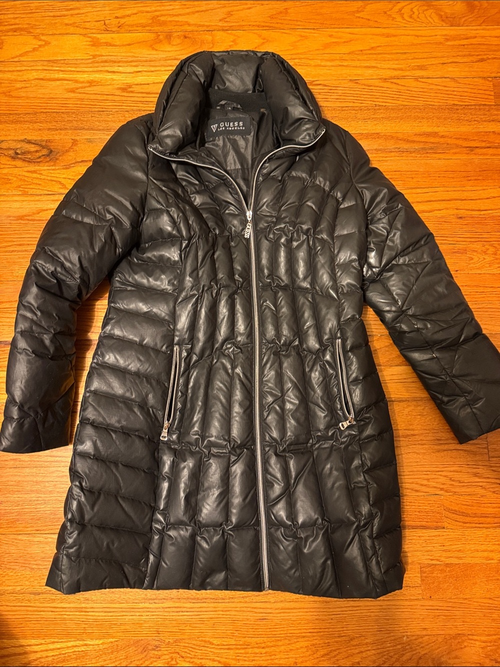 GUESS Women's Black Quilted Long Puffer Jacket
